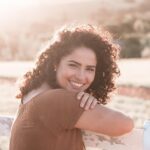 sun, woman, nature, curls, smiling, portrait